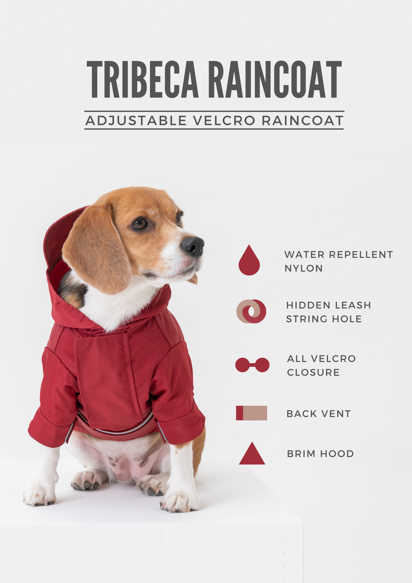 Tribeca adjustable velcro raincoat - Burgundy