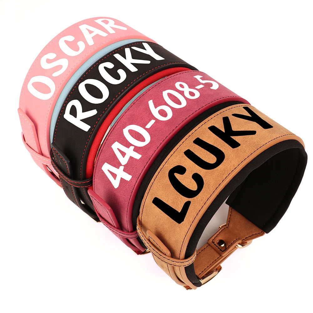 Wide Personalized Dog Collar PU Leather Customized Dogs Tag Collars Soft Pet Collar for Small Medium Large Dogs Pitbull Buldog