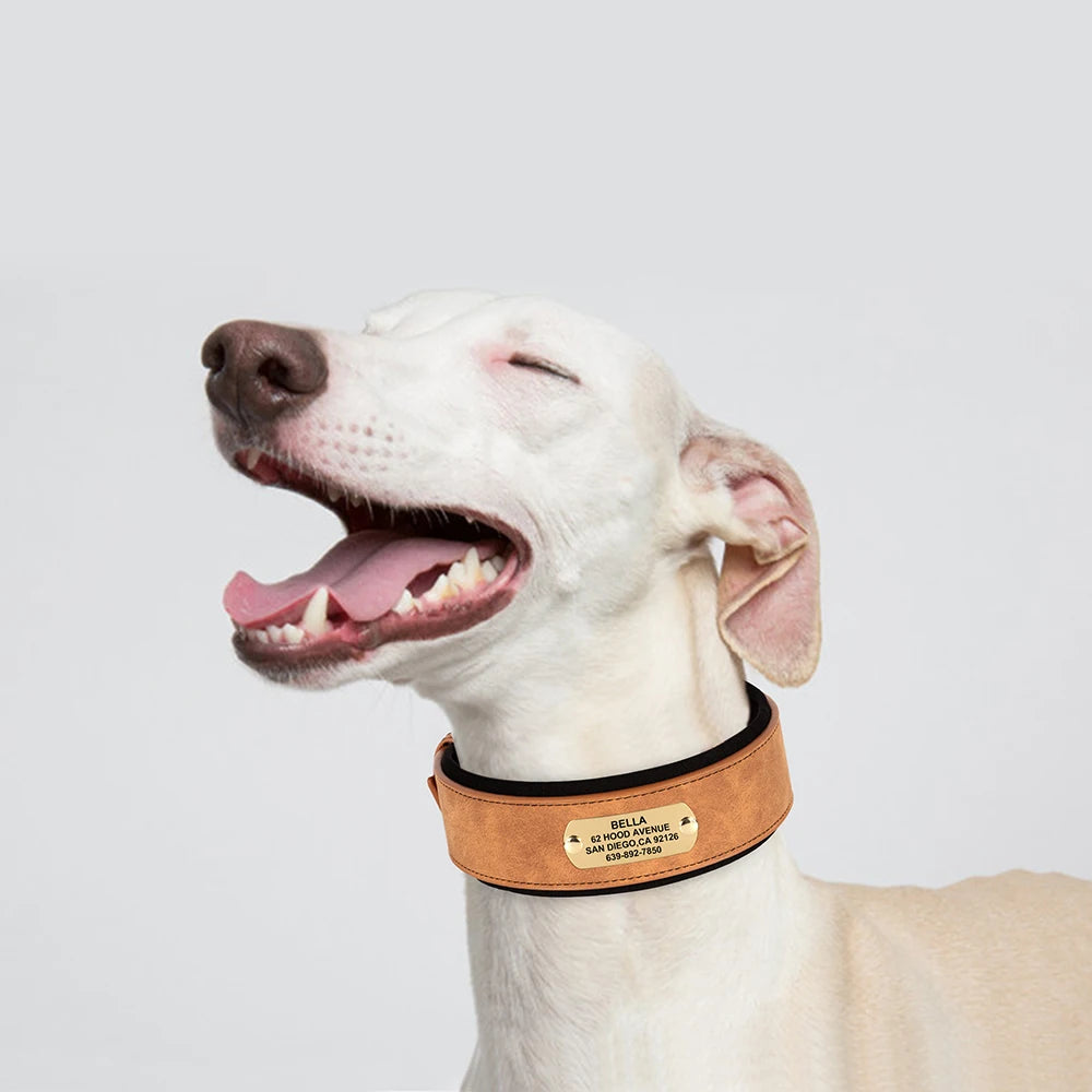 Wide Personalized Dog Collar PU Leather Customized Dogs Tag Collars Soft Pet Collar for Small Medium Large Dogs Pitbull Buldog