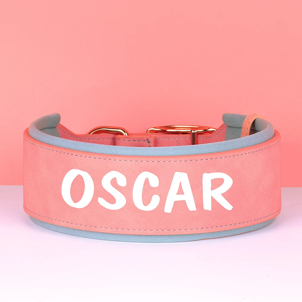 Wide Personalized Dog Collar PU Leather Customized Dogs Tag Collars Soft Pet Collar for Small Medium Large Dogs Pitbull Buldog