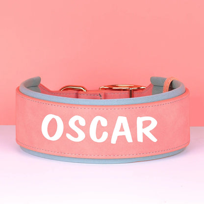Wide Personalized Dog Collar PU Leather Customized Dogs Tag Collars Soft Pet Collar for Small Medium Large Dogs Pitbull Buldog