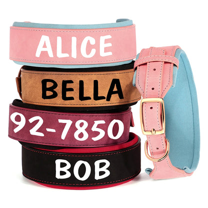 Wide Personalized Dog Collar PU Leather Customized Dogs Tag Collars Soft Pet Collar for Small Medium Large Dogs Pitbull Buldog