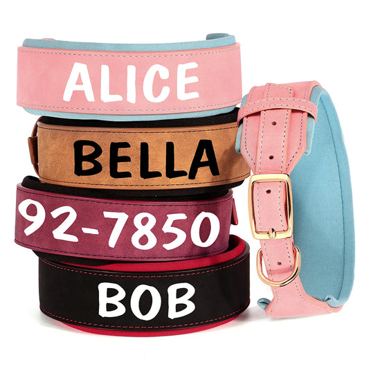 Wide Personalized Dog Collar PU Leather Customized Dogs Tag Collars Soft Pet Collar for Small Medium Large Dogs Pitbull Buldog