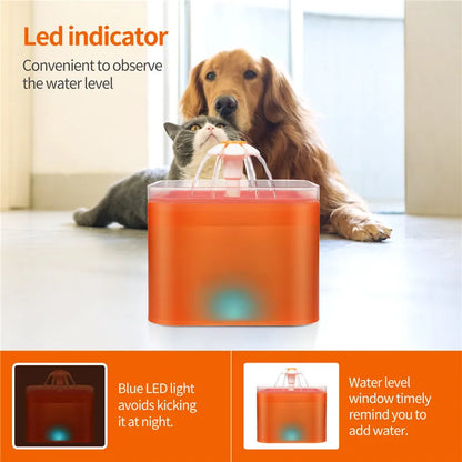 2L Automatic Cats and Dogs Water Fountain with LED Lighting USB Pet Water Dispenser with Recirculate Filtring for Pet Feeder