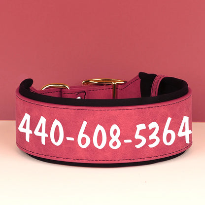 Wide Personalized Dog Collar PU Leather Customized Dogs Tag Collars Soft Pet Collar for Small Medium Large Dogs Pitbull Buldog