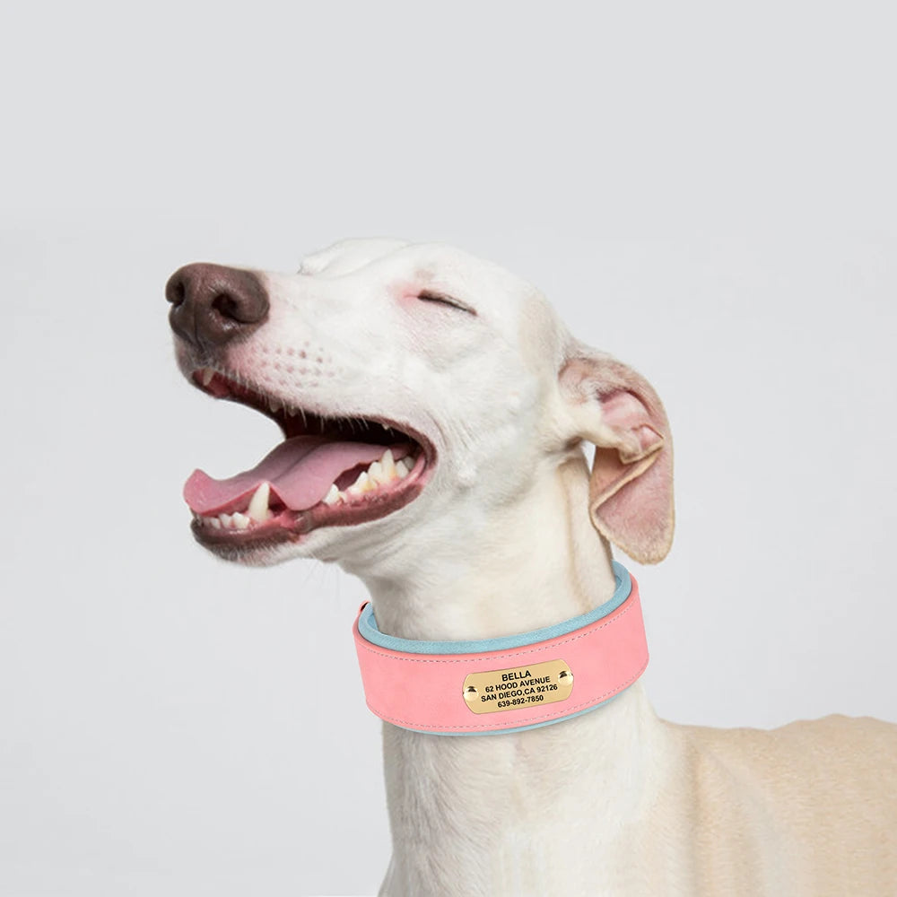 Wide Personalized Dog Collar PU Leather Customized Dogs Tag Collars Soft Pet Collar for Small Medium Large Dogs Pitbull Buldog