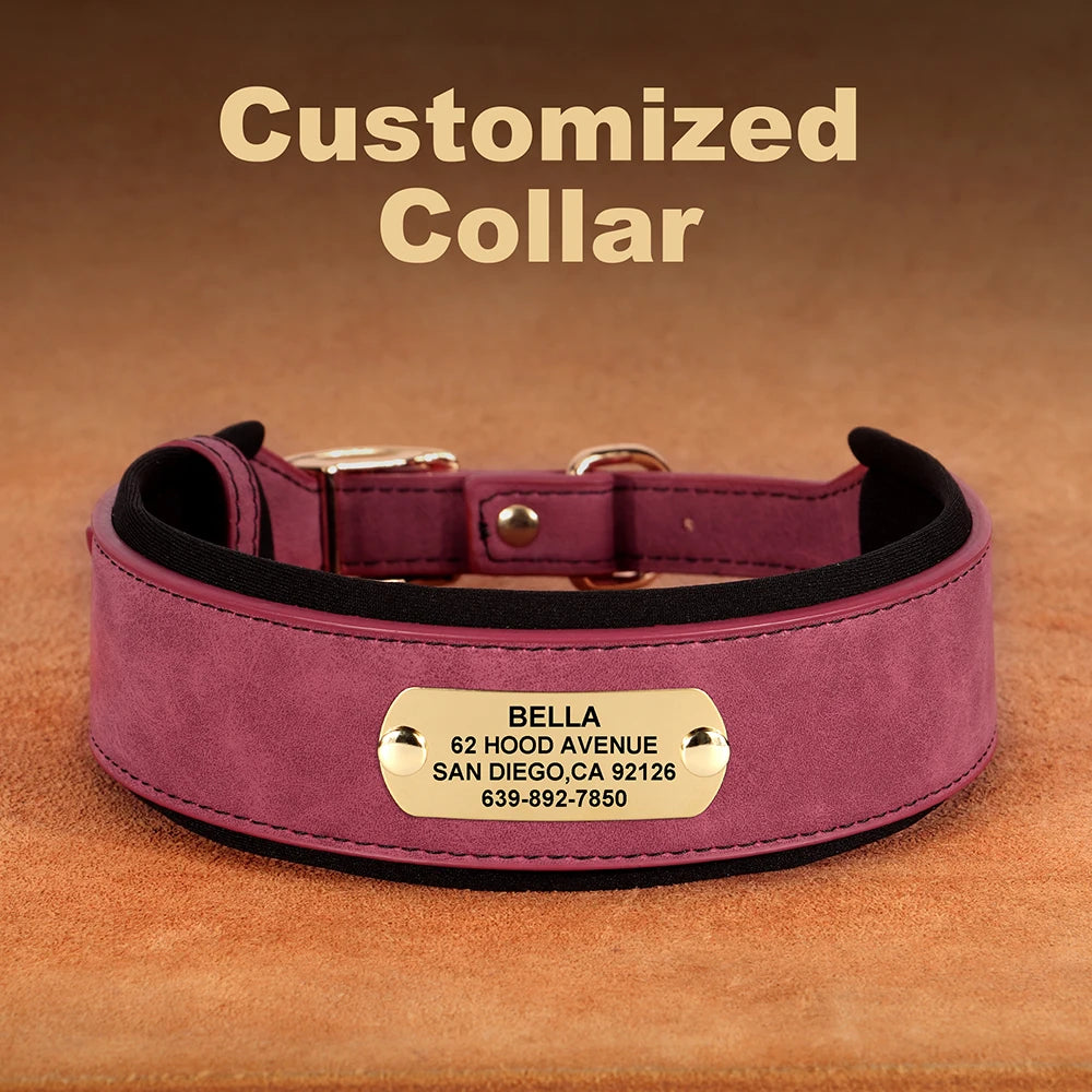 Wide Personalized Dog Collar PU Leather Customized Dogs Tag Collars Soft Pet Collar for Small Medium Large Dogs Pitbull Buldog