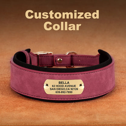 Wide Personalized Dog Collar PU Leather Customized Dogs Tag Collars Soft Pet Collar for Small Medium Large Dogs Pitbull Buldog