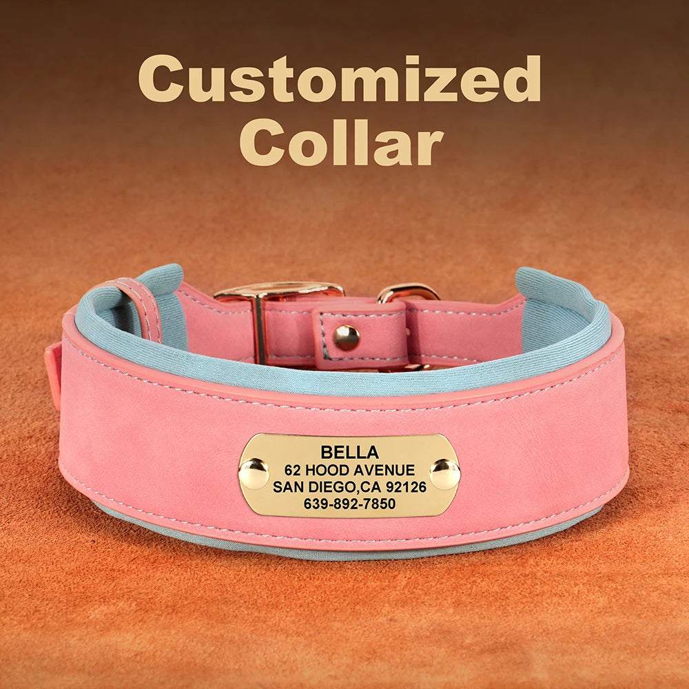 Wide Personalized Dog Collar PU Leather Customized Dogs Tag Collars Soft Pet Collar for Small Medium Large Dogs Pitbull Buldog