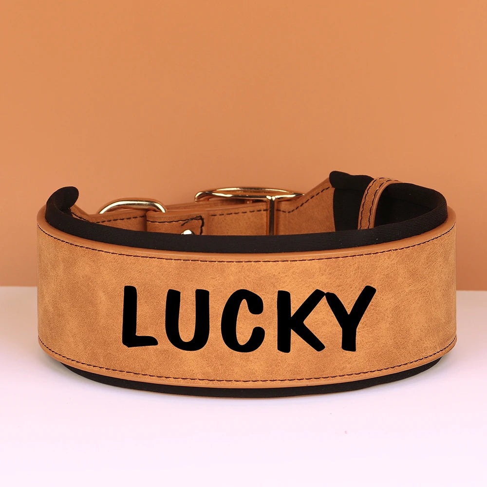 Wide Personalized Dog Collar PU Leather Customized Dogs Tag Collars Soft Pet Collar for Small Medium Large Dogs Pitbull Buldog