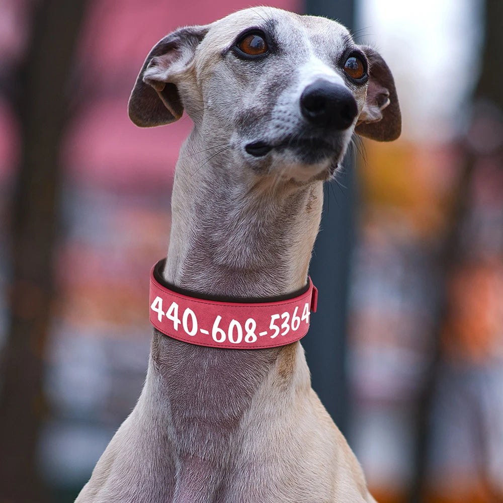 Wide Personalized Dog Collar PU Leather Customized Dogs Tag Collars Soft Pet Collar for Small Medium Large Dogs Pitbull Buldog