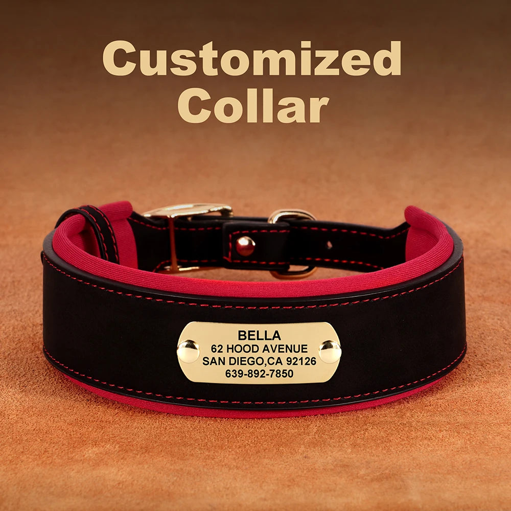 Wide Personalized Dog Collar PU Leather Customized Dogs Tag Collars Soft Pet Collar for Small Medium Large Dogs Pitbull Buldog