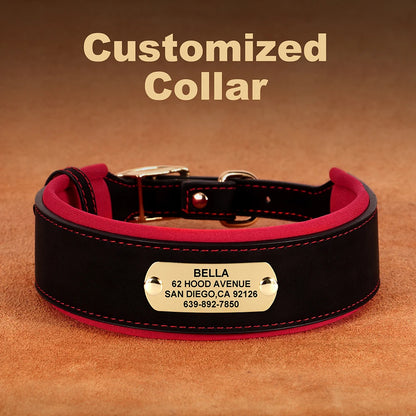 Wide Personalized Dog Collar PU Leather Customized Dogs Tag Collars Soft Pet Collar for Small Medium Large Dogs Pitbull Buldog
