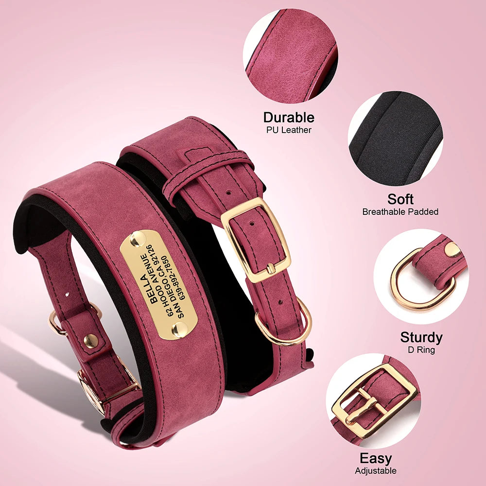 Wide Personalized Dog Collar PU Leather Customized Dogs Tag Collars Soft Pet Collar for Small Medium Large Dogs Pitbull Buldog