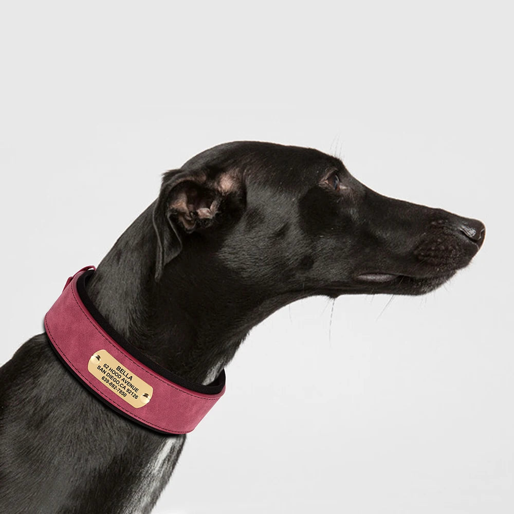Wide Personalized Dog Collar PU Leather Customized Dogs Tag Collars Soft Pet Collar for Small Medium Large Dogs Pitbull Buldog